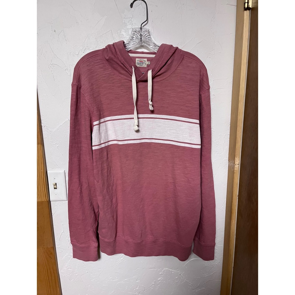 Faherty Brand Men's Pullover Hoodie Pink White Stripe Long Sleeve‎ Cotton Blend